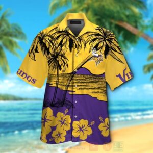 Nfl Minnesota Vikings Yellow-Purple Coconut Tree Hawaiian Shirt