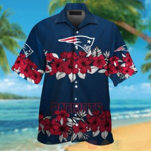 Nfl New England Patriots Dark Red Hiibscu Navy Hawaiian Shirt