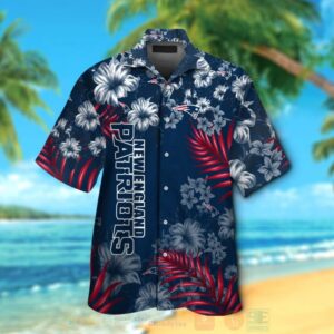 Nfl New England Patriots Full Navy-White Hiibscus Hawaiian Shirt