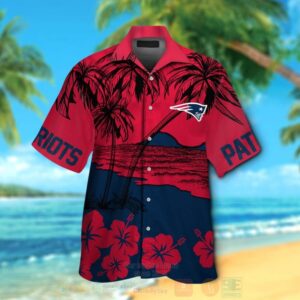 Nfl New England Patriots Red-Navy Coconut Tree Hawaiian Shirt