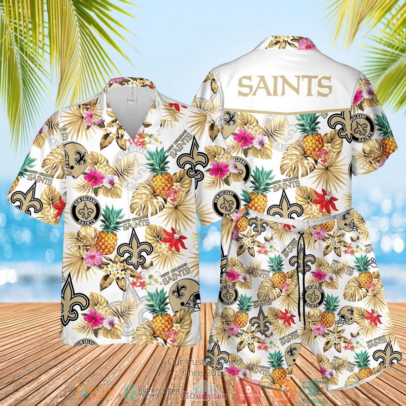 New Orleans Saints Nfl Pineapple White Hawaiian Shirt New Orleans Saints Nfl Pineapple White Hawaiian Shirt