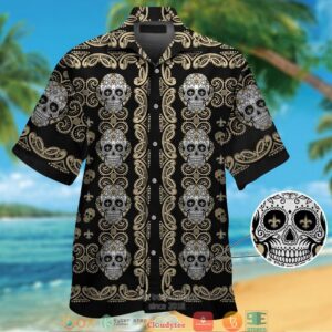 New Orleans Saints Small Sugar Skull Hawaiian Shirt