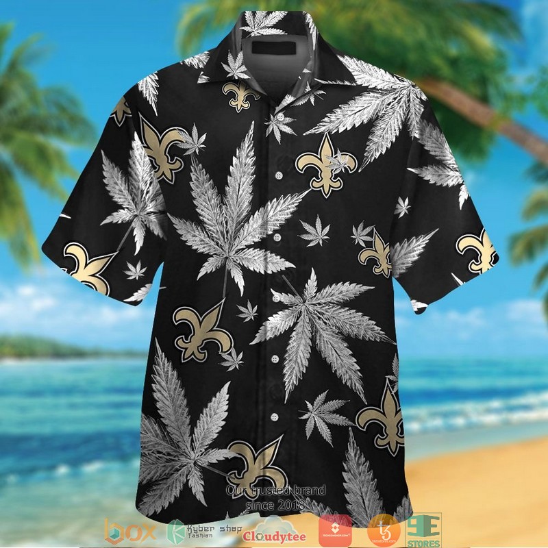 New Orleans Saints Cannabis Black Hawaiian Shirt New Orleans Saints Cannabis Black Hawaiian Shirt