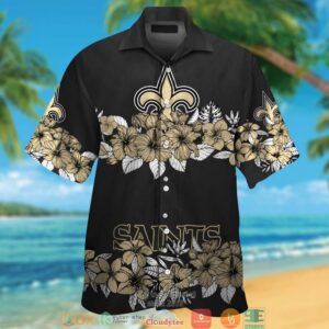 New Orleans Saints Hibiscus Flower Line Hawaiian Shirt
