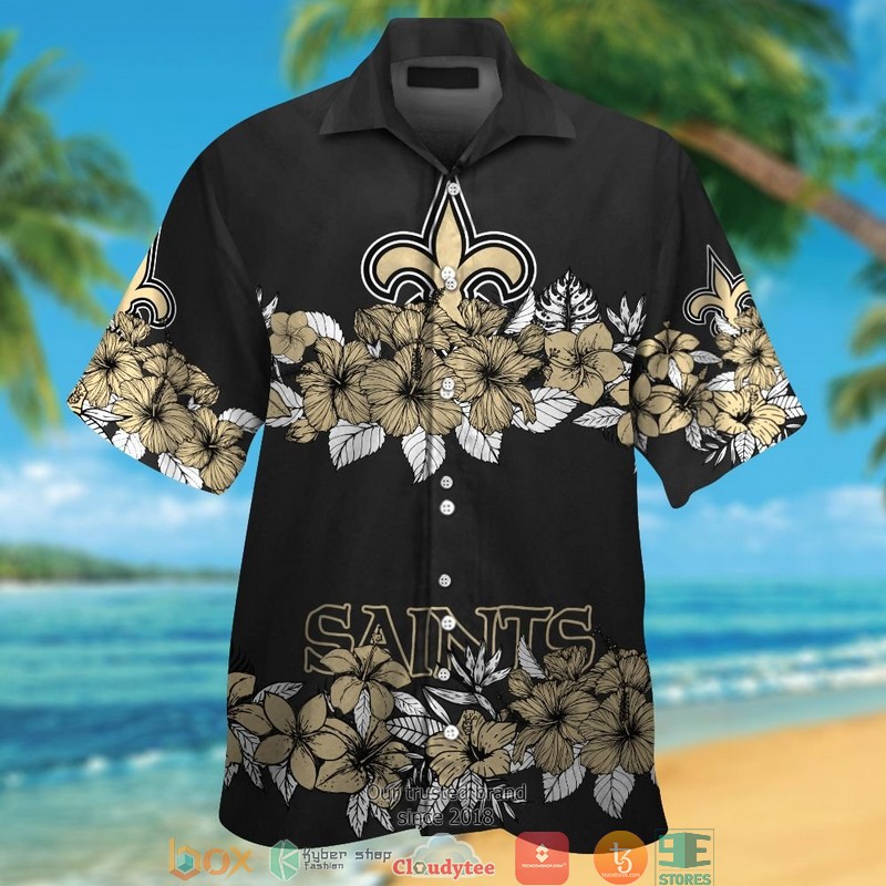 New Orleans Saints Hibiscus Flower Line Hawaiian Shirt New Orleans Saints Hibiscus Flower Line Hawaiian Shirt