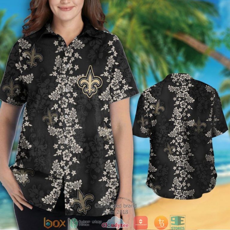 New_Orleans_Saints_hibiscus_flower_pattern_black_Hawaiian_Shirt_short_1_2-768x768-1