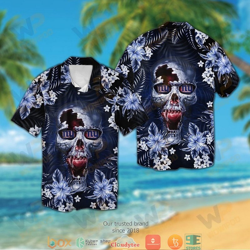 New York Giants 3D Illusion Skull Hawaiian Shirt New York Giants 3D Illusion Skull Hawaiian Shirt