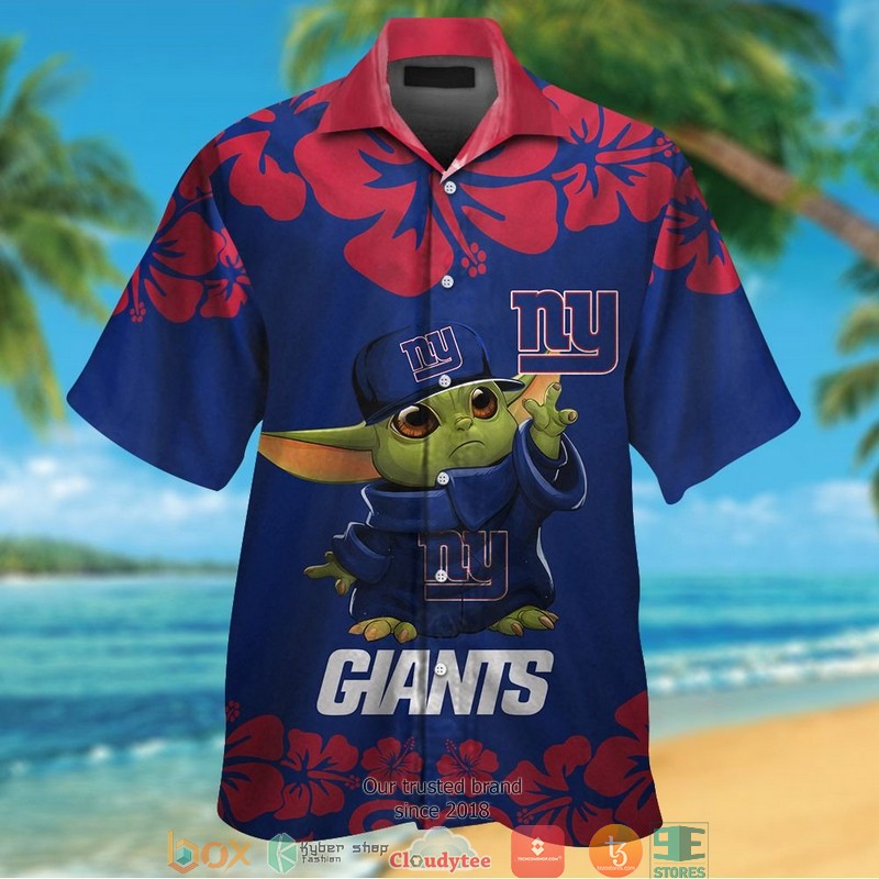 New York Giants Baby Yoda Red Hibiscus Hawaiian Shirt New York Giants Baby Yoda Red Hibiscus Hawaiian Shirt