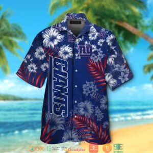 New York Giants Hibiscus Leaf Hawaiian Shirt
