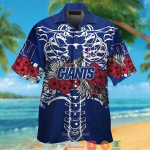 New York Giants Backbone Hibiscus Hawaiian Shirt