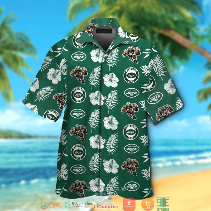 New York Jets Hibiscus Leaf Pattern Hawaiian Shirt New York Jets Hibiscus Leaf Pattern Hawaiian Shirt
