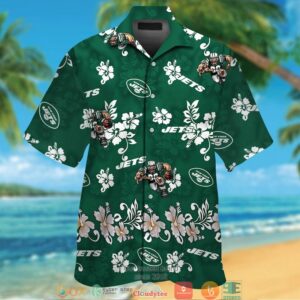 New York Jets White Hibiscus Flower Pattern Hawaiian Shirt