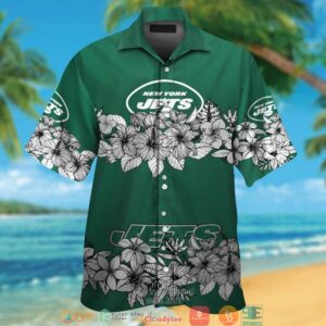 New York Jets Hibiscus Flowers Line Hawaiian Shirt