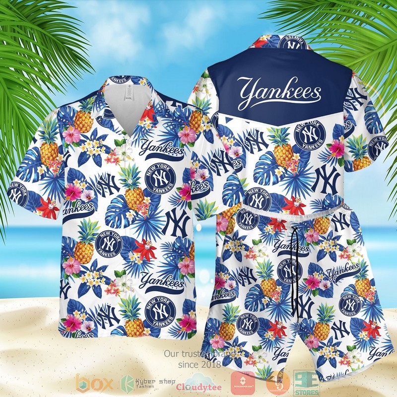 New York Yankees Mlb Pineapple White Blue Hawaiian Shirt New York Yankees Mlb Pineapple White Blue Hawaiian Shirt