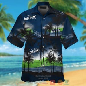 Palm Tree Seattle Seahawks Dark Navy Hawaii Shirt
