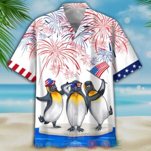 Penguins Independence Day White Hawaiian Shirt
