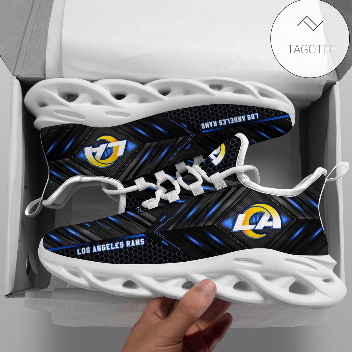 Personalized Los Angeles Rams Football Team Clunky Sneakers Max Soul Shoes Personalized Los Angeles Rams Football Team Clunky Sneakers Max Soul Shoes