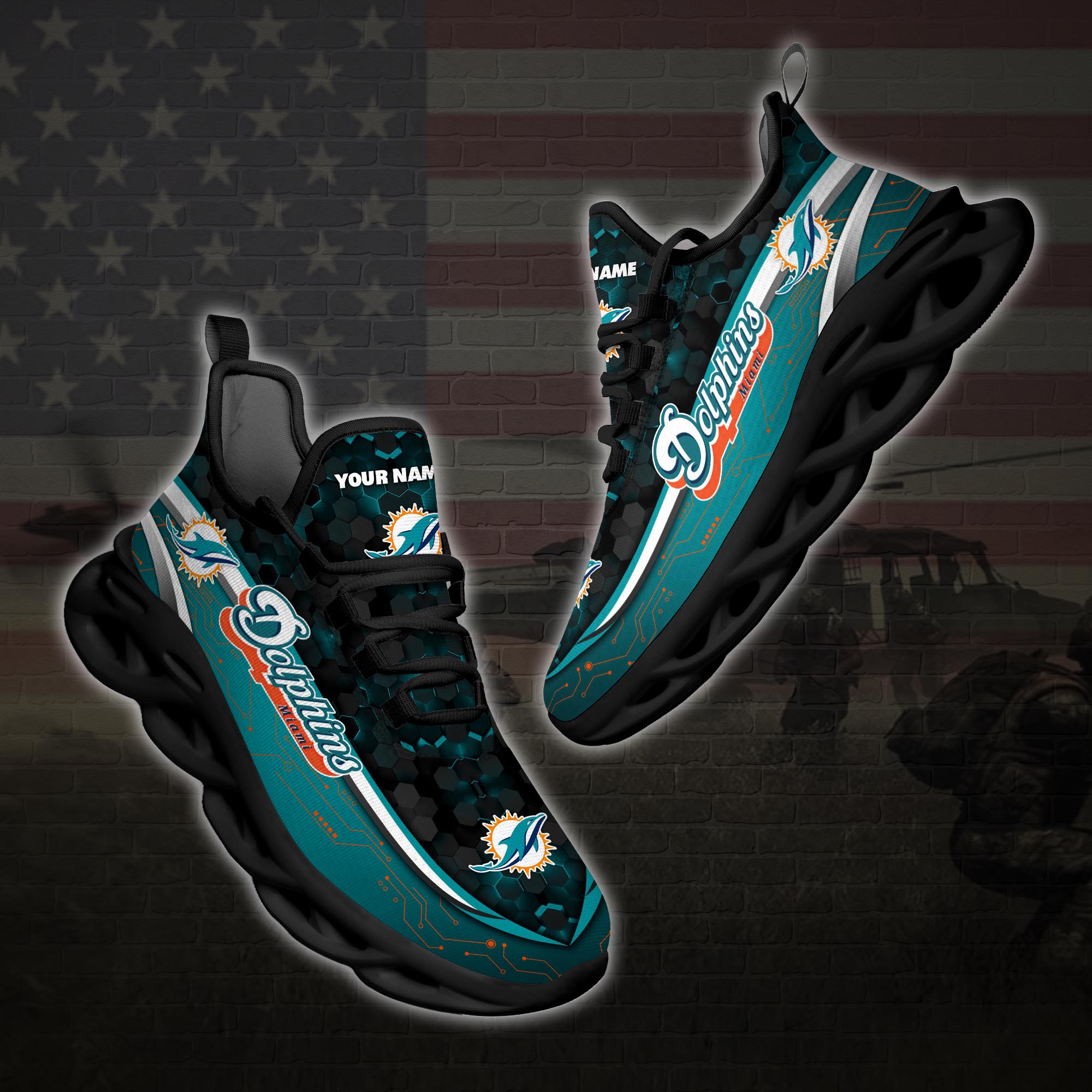 Personalized Miami Dolphins Football Team Max Soul Clunky Sneaker Personalized Miami Dolphins Football Team Max Soul Clunky Sneaker