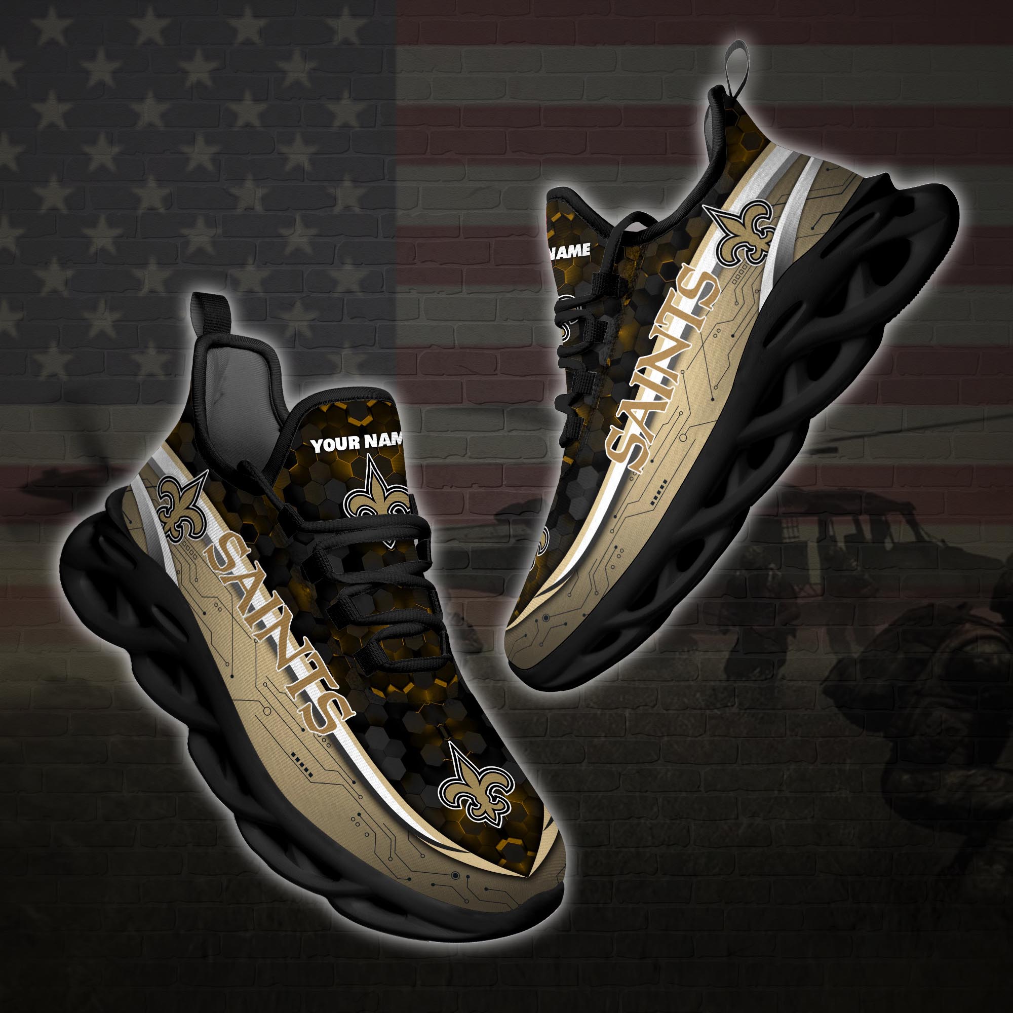 Personalized New Orleans Saints Football Team Max Soul Clunky Sneaker Personalized New Orleans Saints Football Team Max Soul Clunky Sneaker