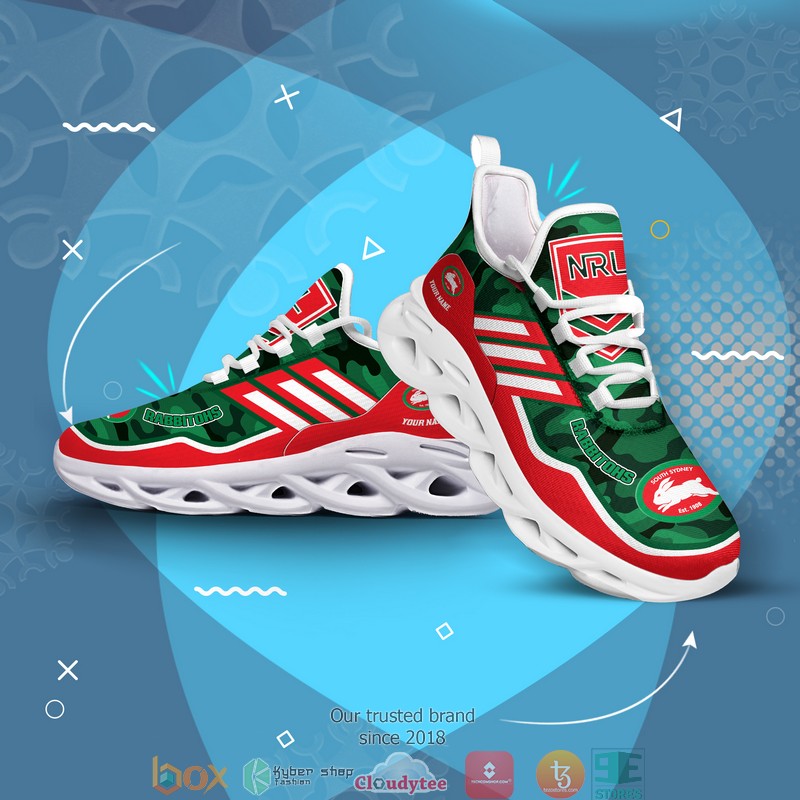 Personalized Nrl South Sydney Rabbitohs Green Camo Max Soul Sneakers Personalized Nrl South Sydney Rabbitohs Green Camo Max Soul Sneakers
