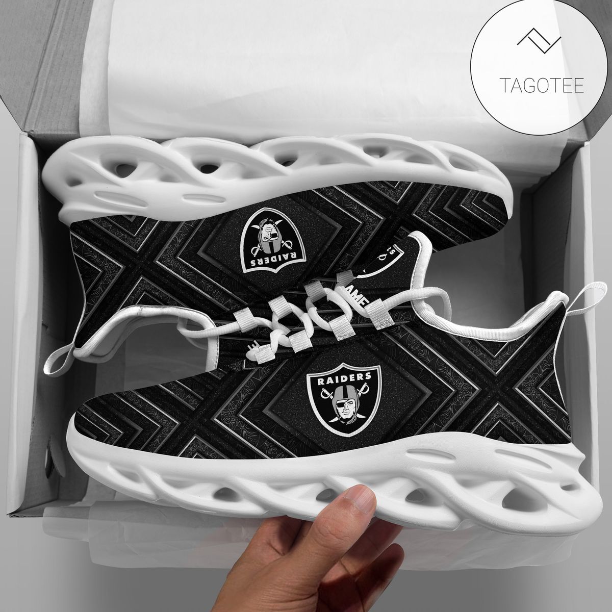 Personalized Oakland Raiders Clunky Sneakers Max Soul Shoes Personalized Oakland Raiders Clunky Sneakers Max Soul Shoes