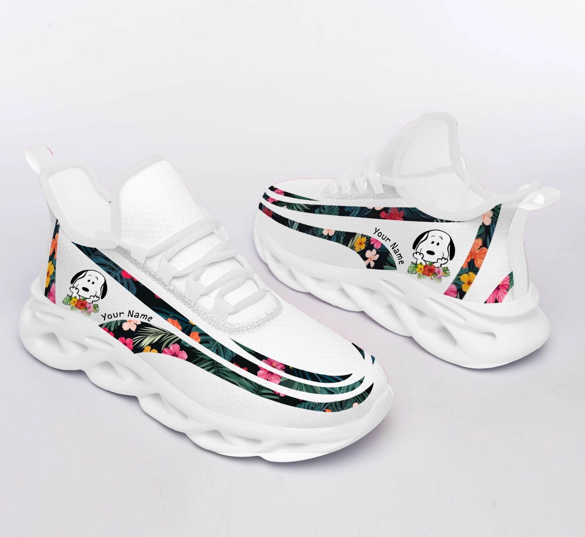 Personalized-Snoopy-Flowers-Custom-Name-Clunky-Max-Soul-Shoes-1