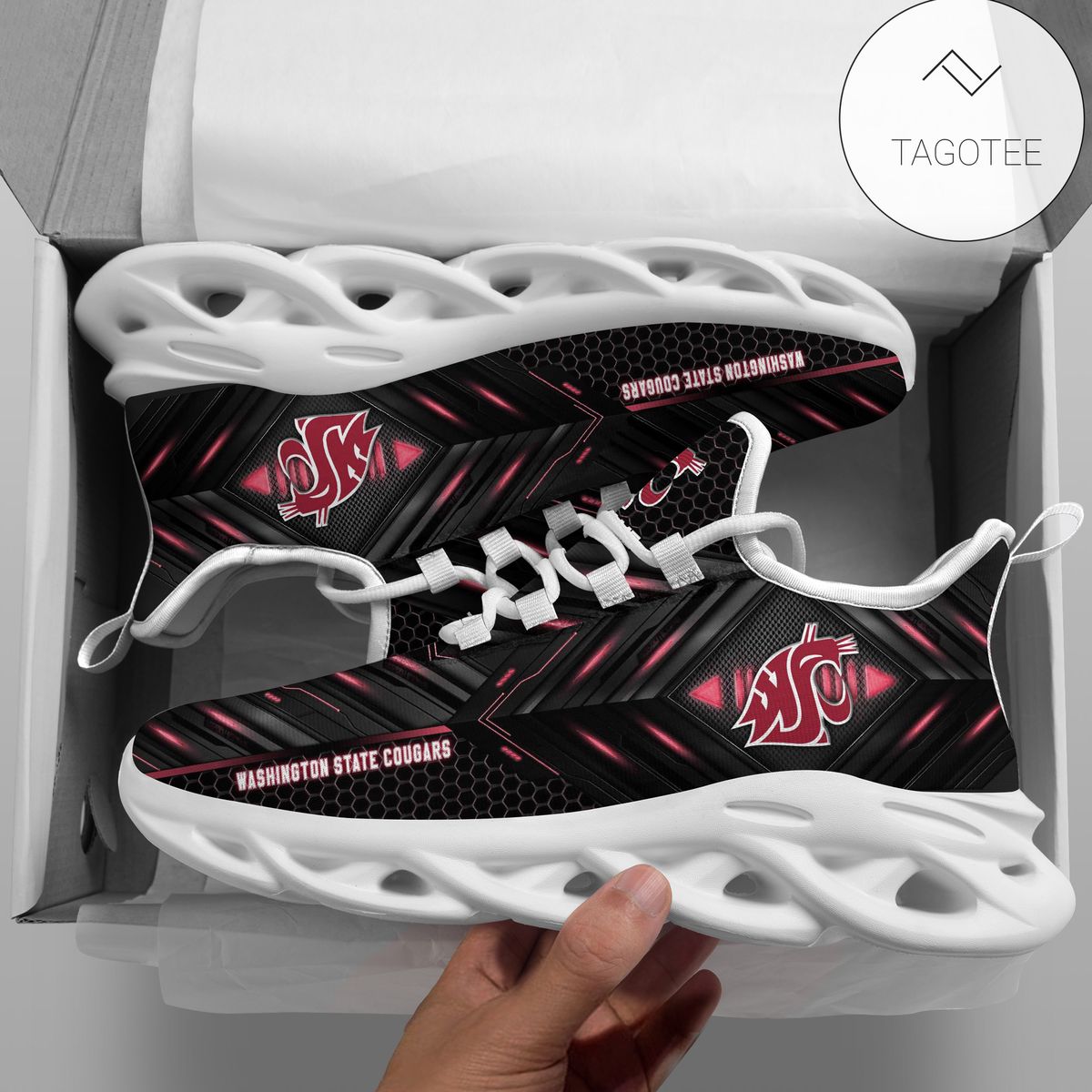 Personalized Washington State Cougars Football Team Clunky Sneakers Max Soul Shoes Personalized Washington State Cougars Football Team Clunky Sneakers Max Soul Shoes
