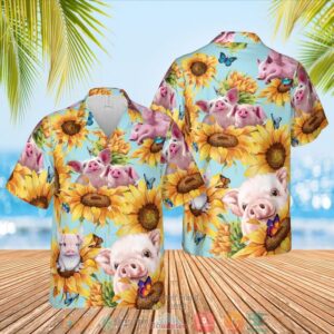 Pig Sunflower Pattern Hawaiian Shirt