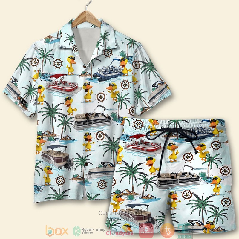 Pontoon Duck Palm Tree Pattern Hawaiian Shirt Pontoon Duck Palm Tree Pattern Hawaiian Shirt