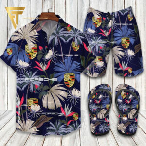 Porsche Tropical Version Hawaiian Shirt Beach Shorts And Flip Flops
