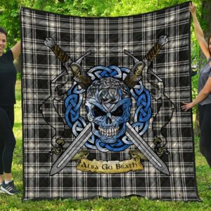 Quilt - Menzies Black & White Ancient Tartan Premium Quilt Celtic Scottish Warrior A7