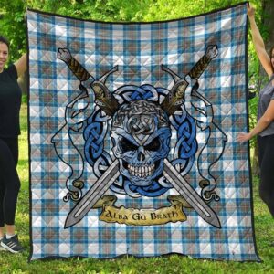 Quilt - Stewart Muted Blue Tartan Premium Quilt Celtic Scottish Warrior A7