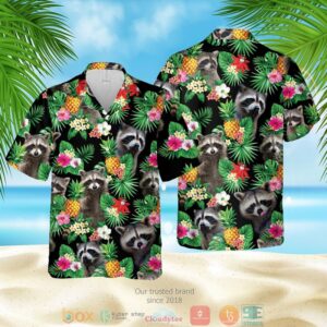 Raccoon Pineapple Pattern Black Hawaiian Shirt