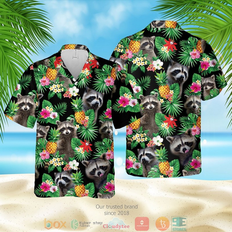 Raccoon Pineapple Pattern Black Hawaiian Shirt Raccoon Pineapple Pattern Black Hawaiian Shirt
