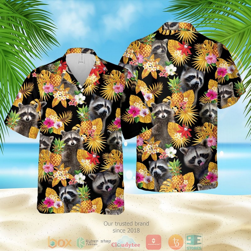Raccoon Pineapple Pattern Black Yellow Hawaiian Shirt Raccoon Pineapple Pattern Black Yellow Hawaiian Shirt