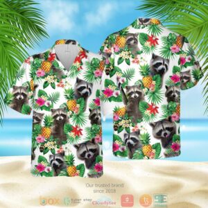 Raccoon Pineapple Pattern White Hawaiian Shirt