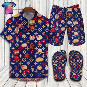Retro Louis Vuitton Symbol Hawaiian Shirt Beach Shorts And Flip Flops