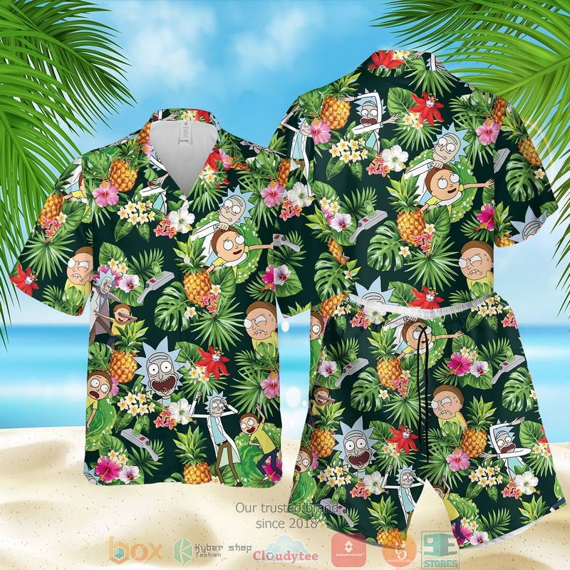 Rick And Morty Pineapple Green Hawaiian Shirt Rick And Morty Pineapple Green Hawaiian Shirt