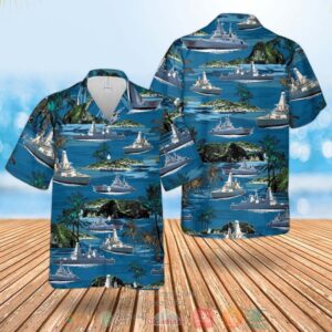Royal Navy Daring Class Type 45 Destroyer Blue Hawaiian Shirt