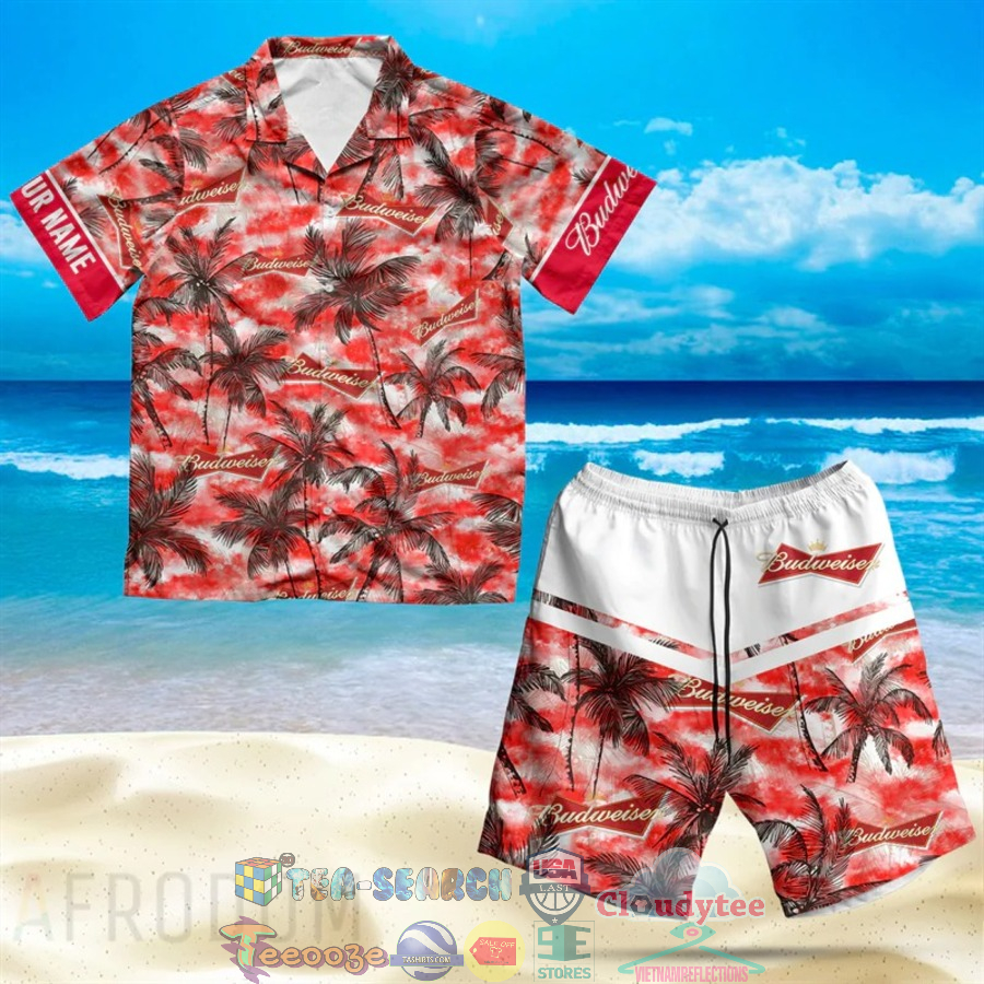 Personalized Name Budweiser Beer Palm Tree Hawaiian Shirt Beach Shorts Personalized Name Budweiser Beer Palm Tree Hawaiian Shirt Beach Shorts
