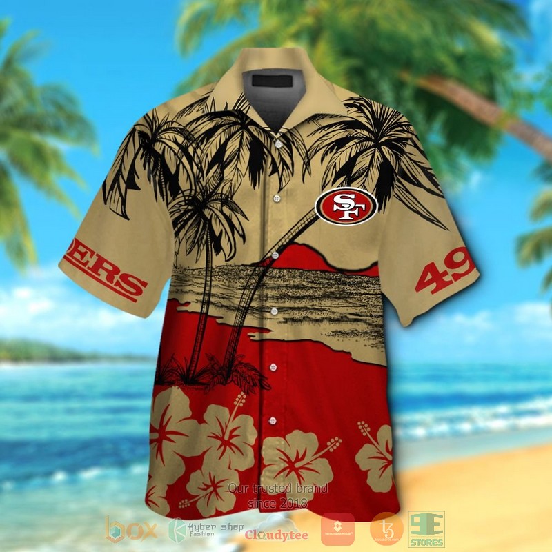 San Francisco 49Ers Hibiscus Gold Hawaiian Shirt And Shorts San Francisco 49Ers Hibiscus Gold Hawaiian Shirt And Shorts