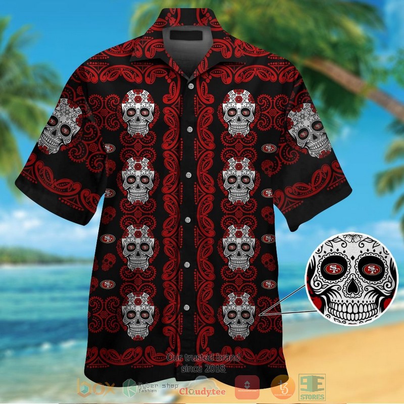 San Francisco 49Ers Sugar Skull Hawaiian Shirt And Shorts San Francisco 49Ers Sugar Skull Hawaiian Shirt And Shorts