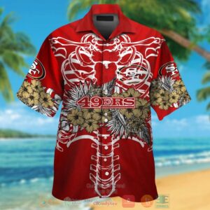 San Francisco 49Ers Gold Hibiscus Red Hawaii Shirt