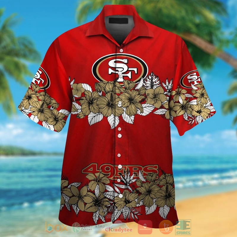 San Francisco 49Ers Gold Tropical Plants Red Hawaii Shirt San Francisco 49Ers Gold Tropical Plants Red Hawaii Shirt