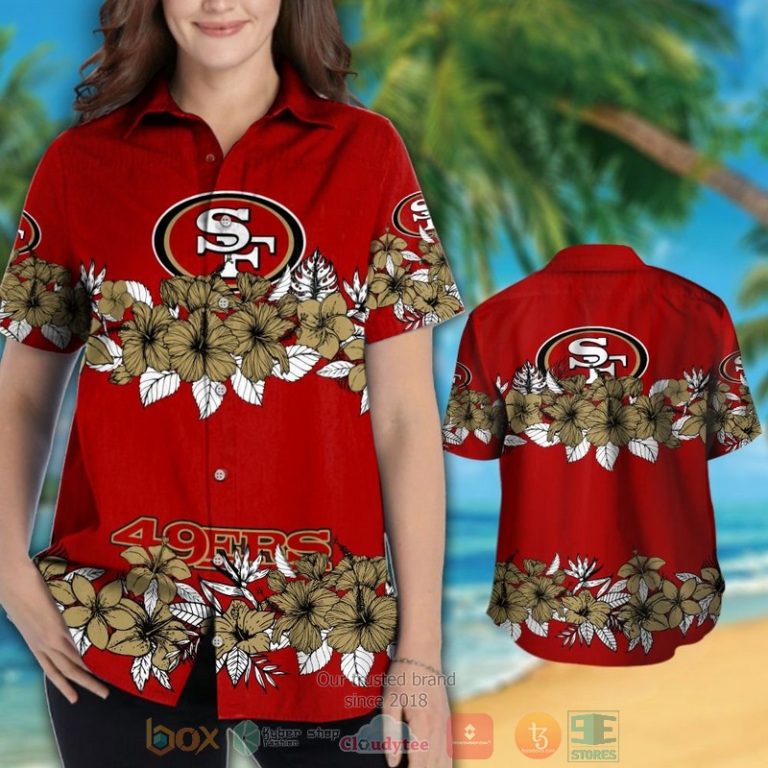 San_Francisco_49ers_gold_tropical_plants_red_hawaii_shirt_shorts_1_2-768x768-1