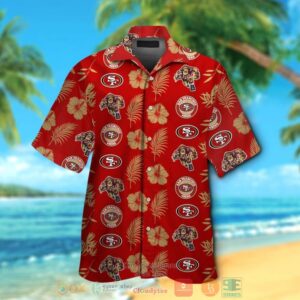 San Francisco 49Ers Logo Hibiscus Gold Red Hawaii Shirt