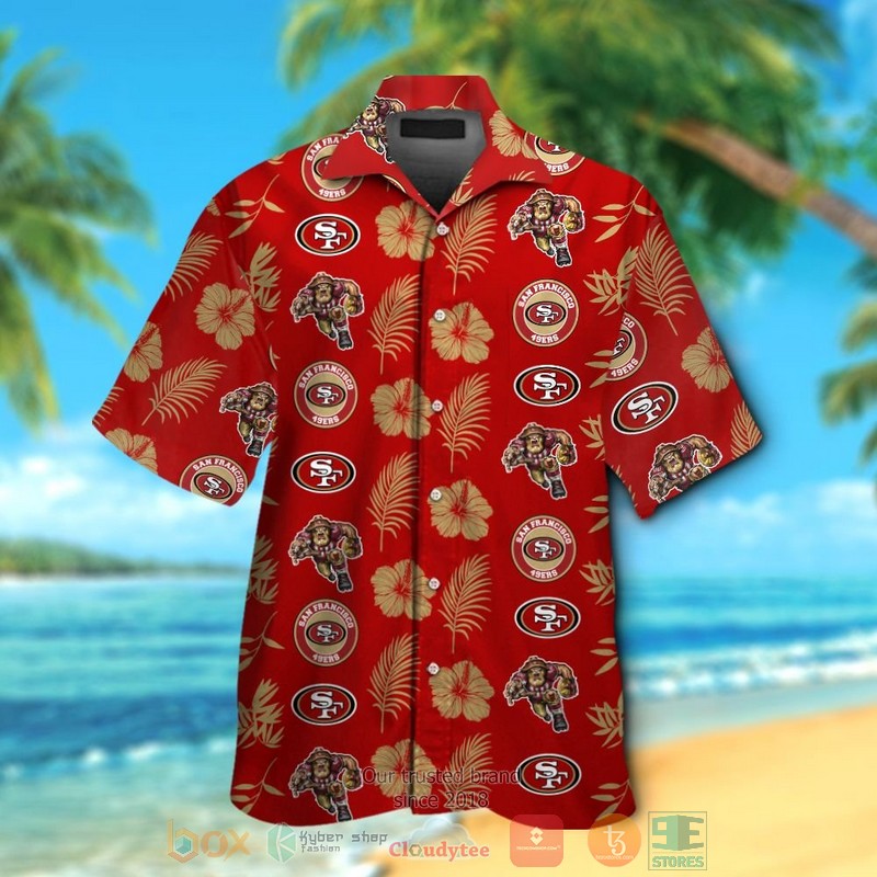 San Francisco 49Ers Logo Hibiscus Gold Red Hawaii Shirt San Francisco 49Ers Logo Hibiscus Gold Red Hawaii Shirt