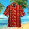San Francisco 49Ers Logo Gold Hibiscus Red Hawaiian Shirt And Shorts
