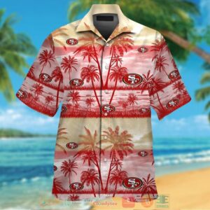 San Francisco 49Ers Palm Tree Light Gold Red Hawaiian Shirt And Shorts