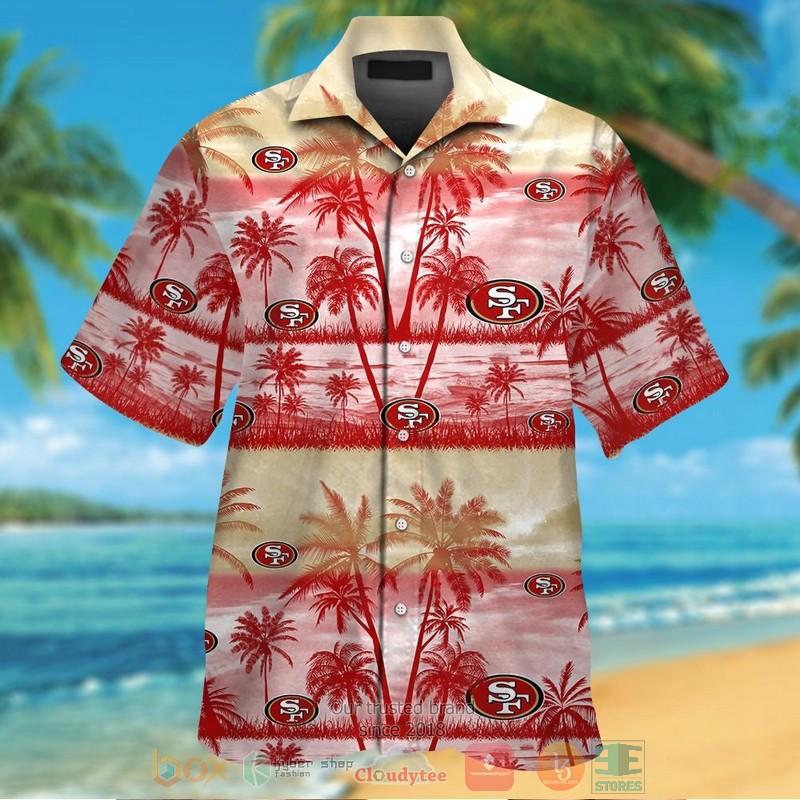 San Francisco 49Ers Palm Tree Light Gold Red Hawaiian Shirt And Shorts San Francisco 49Ers Palm Tree Light Gold Red Hawaiian Shirt And Shorts